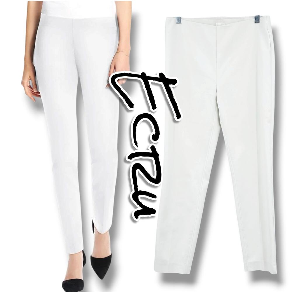 ECRU Springfield Pull On Pants Size 8 White Slim Leg Stretch Career Trouser
